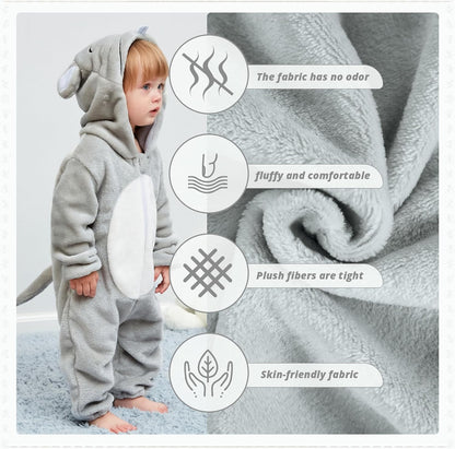 Unisex Baby Animal Costume Winter Autumn Flannel Hooded Romper Cosplay Jumpsuit